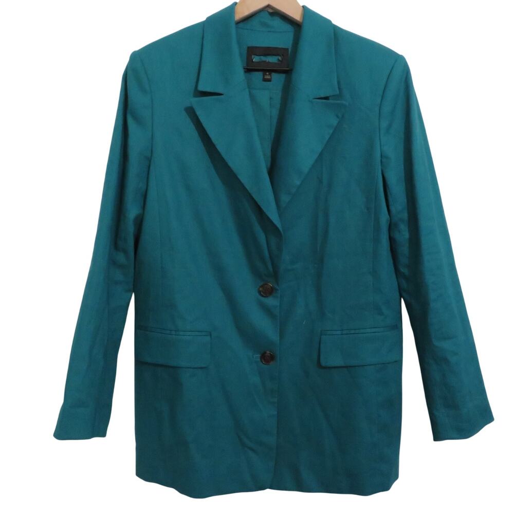 Banana Republic Womens Sz 6 Teal Linen Blend Oversized Blazer Front Button